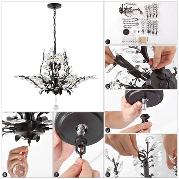 Diantha 28.5" 7-Light Contemporary Bohemian Iron/Acrylic LED Pendant - JONATHAN Y